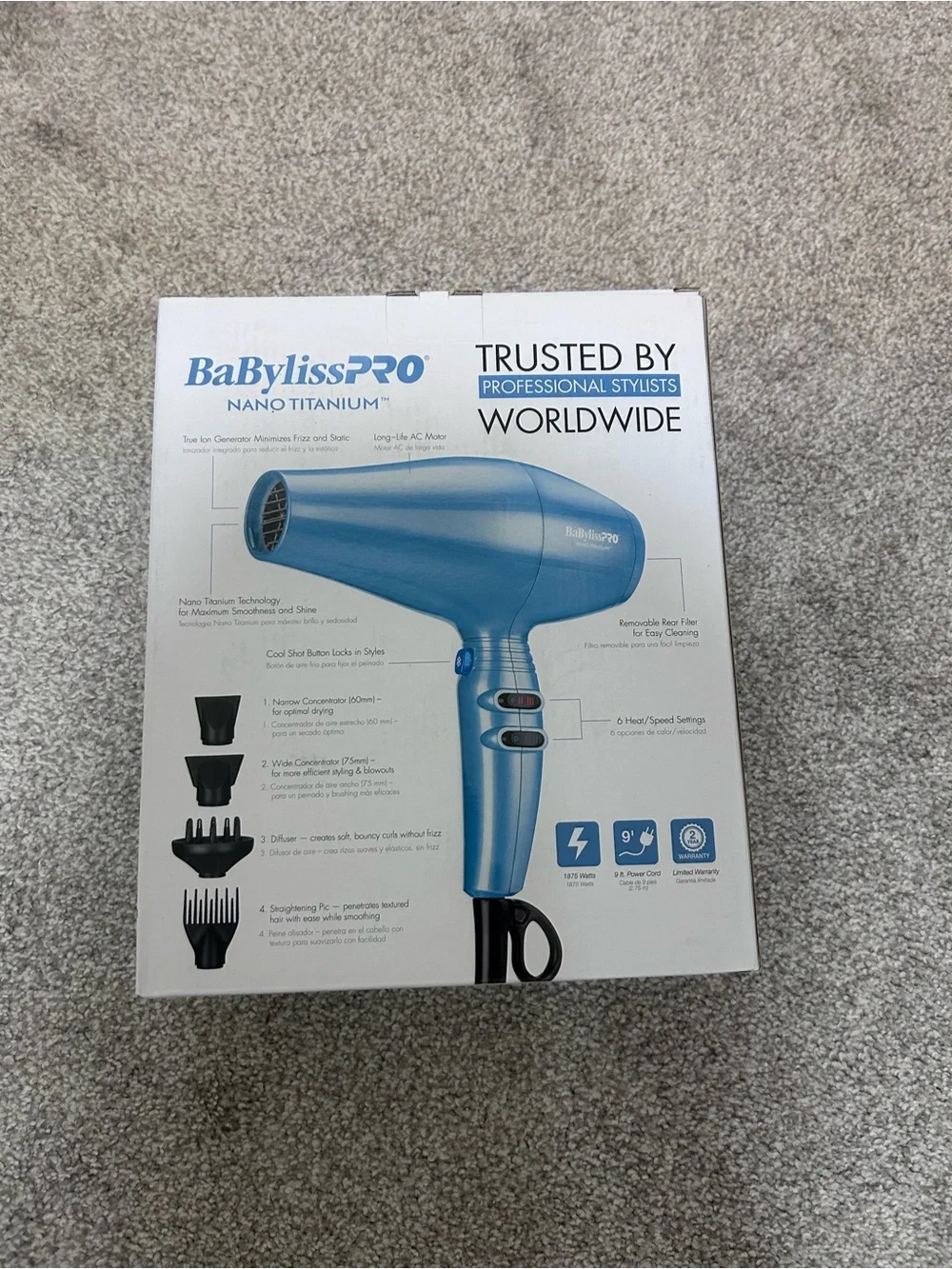 NIB Babyliss Pro Nano Titanium Ionic Professional DC Dryer